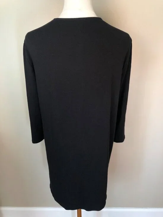 Eileen Fisher 100% Organic Cotton 3/4 Sleeve Scoop Neck Black Tunic Tee Size XL - Picture 2 of 9